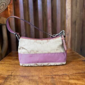 Vintage Y2K Coach Signature Stripe Lavender Mini Satchel Shoulder Bag Purse